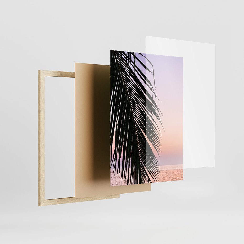 Zestaw obrazy w ramie, plakaty - palma, tropiki, morze - rama drewno