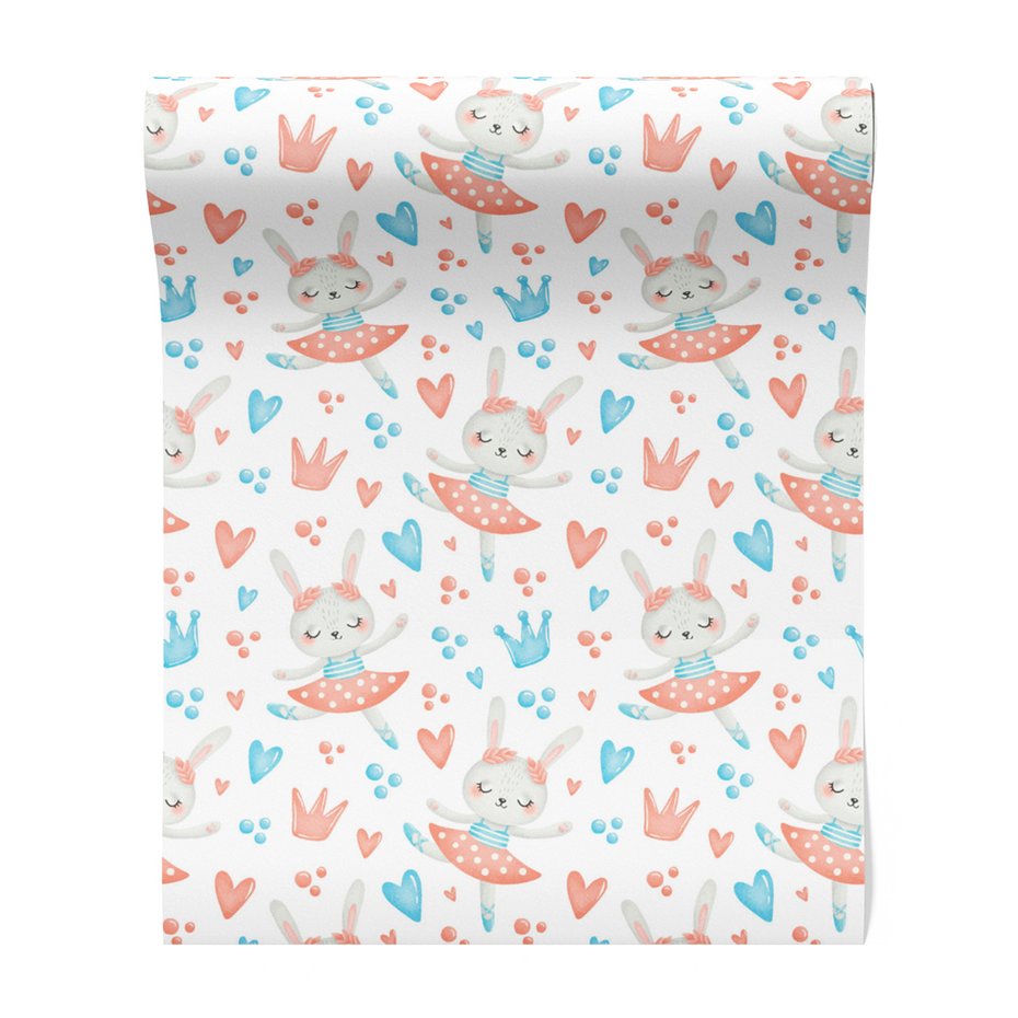 Tapeta - dziecięca, królik, baletnica, korona