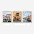 Zestaw obrazy w ramie, plakaty - miasto, budynki, kanał - rama drewno