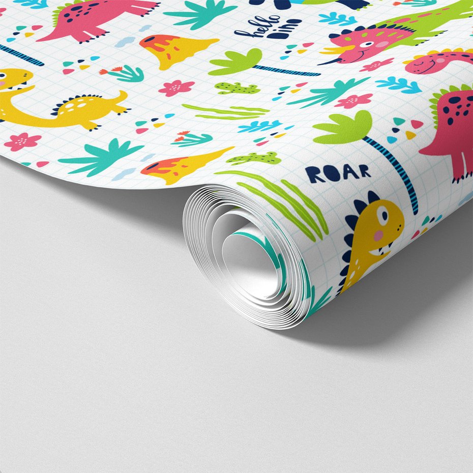 Tapeta - dziecięca, dinozaury, wulkan, rośliny