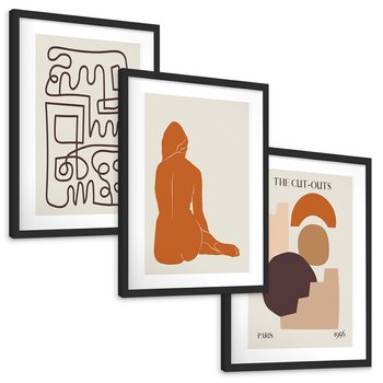 Zestaw obrazy w ramie, plakaty - abstrakcja,linie,figury - rama czarna