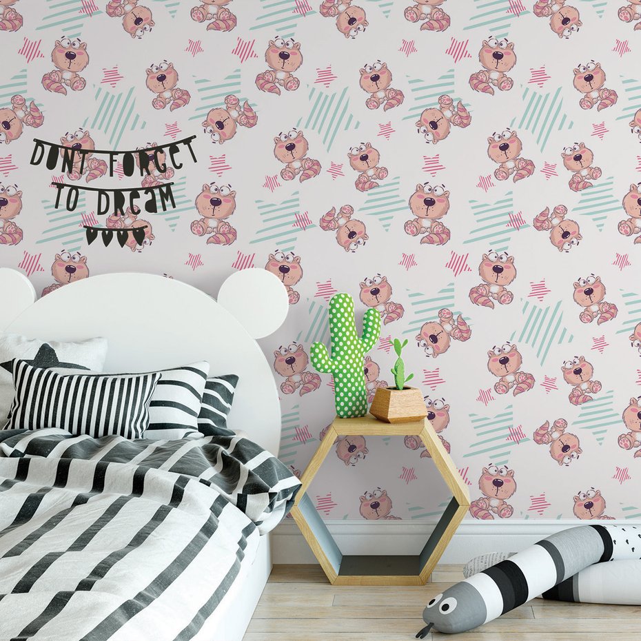 Tapeta - dziecięca, wzór, koty, gwiazdy