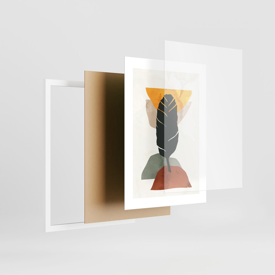 Zestaw obrazy w ramie, plakaty - liście, abstrakcja, rośliny - rama biała