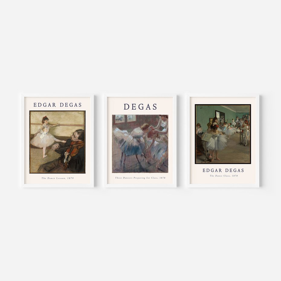 Zestaw obrazy w ramie, plakaty - balet, tancerki, Degas - rama biała