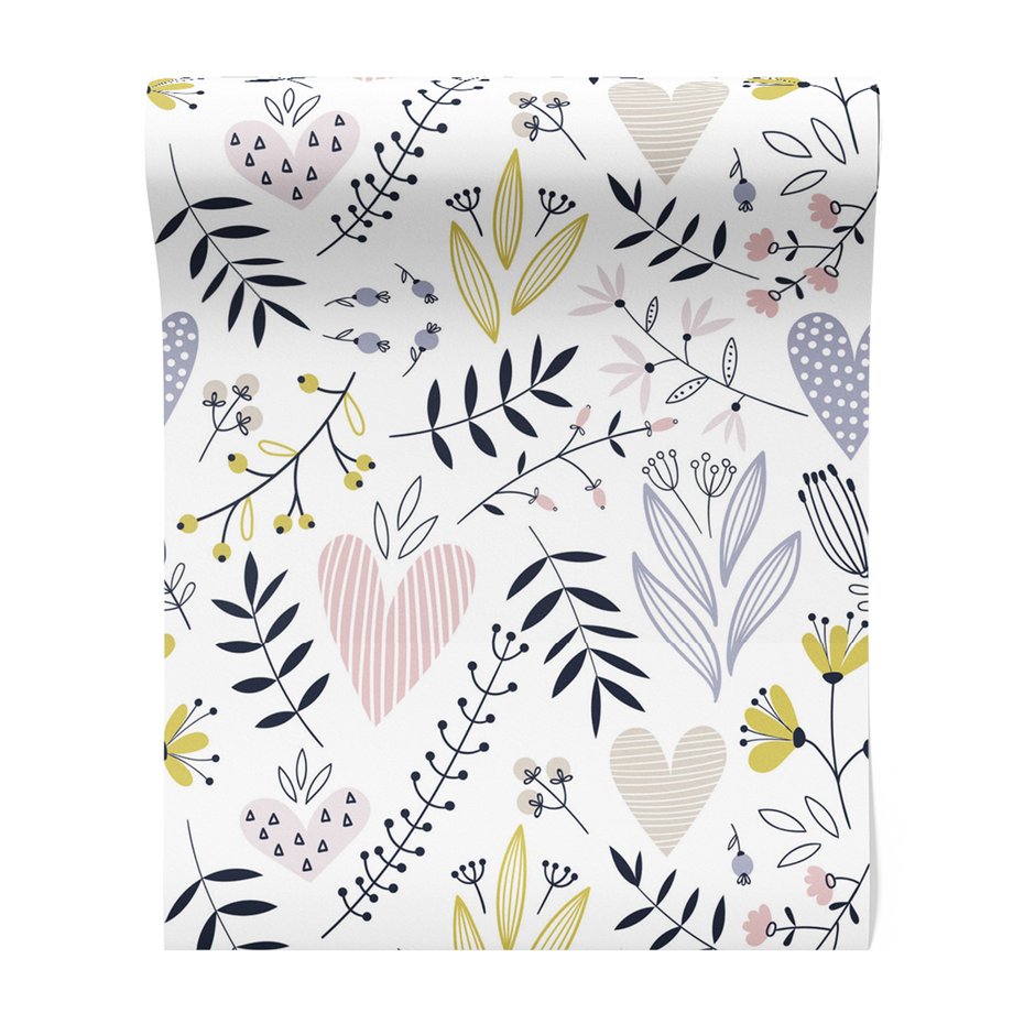 Tapeta - kwiaty, liście, serca