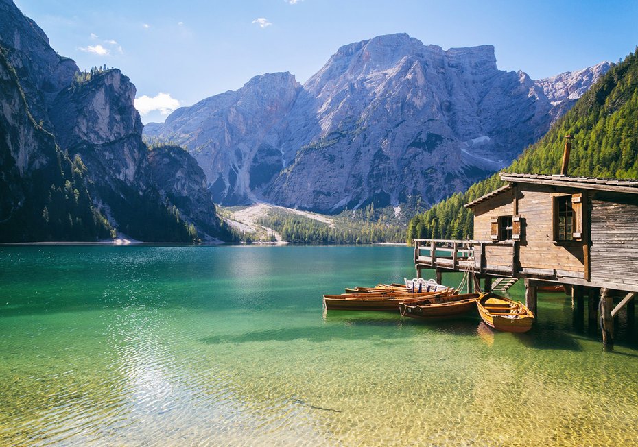 Fototapeta - jezioro, góry, domki