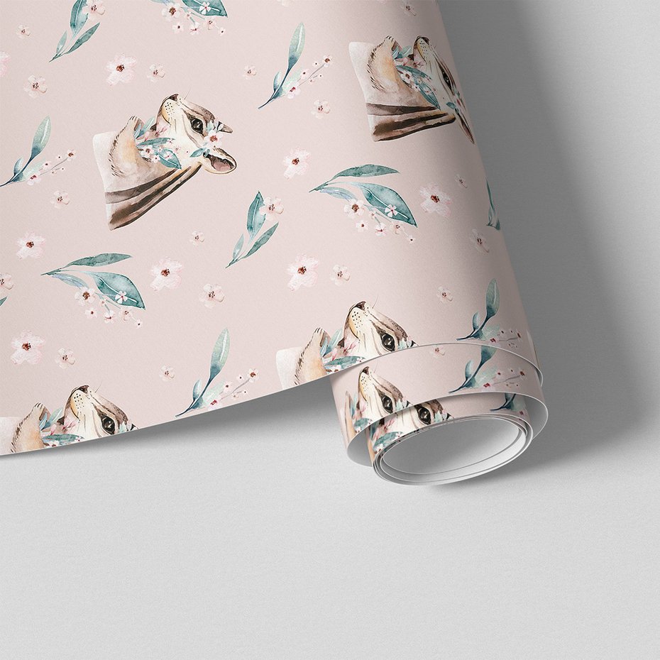 Tapeta - wiewiórka, kwiaty, liście