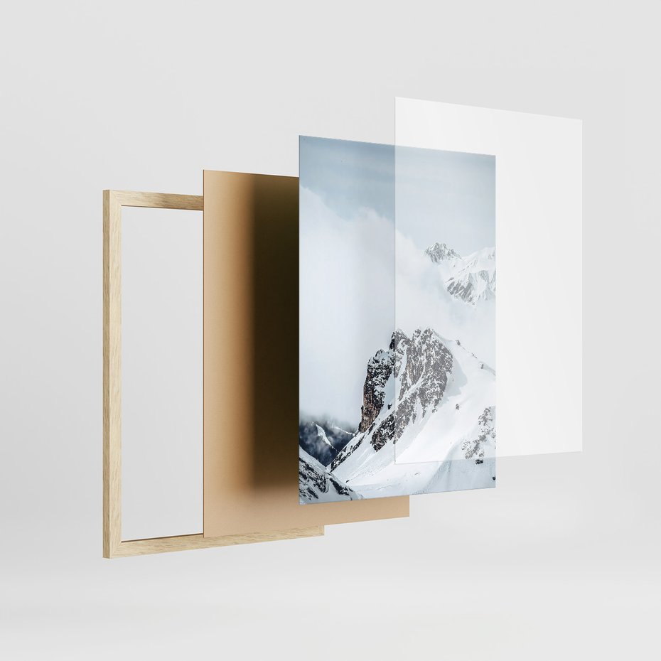 Zestaw obrazy w ramie, plakaty - góry, śnieg, zima - rama drewno
