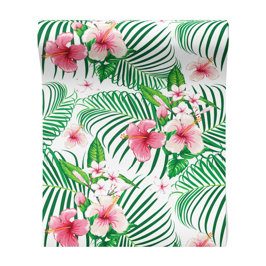 Tapeta - kwiaty, liście, hibiskus