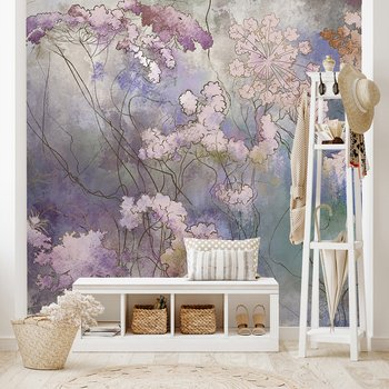 Fototapeta - beton, kwiaty, trawy