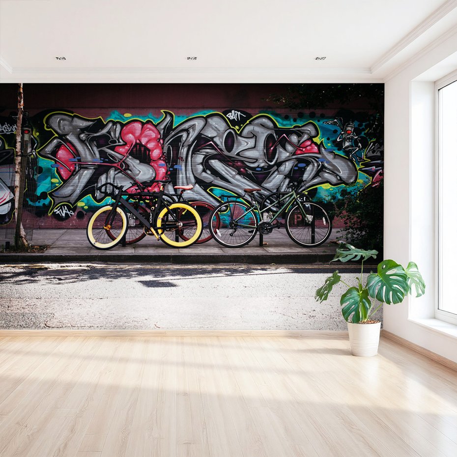 Fototapeta - rowery, graffiti, ulica