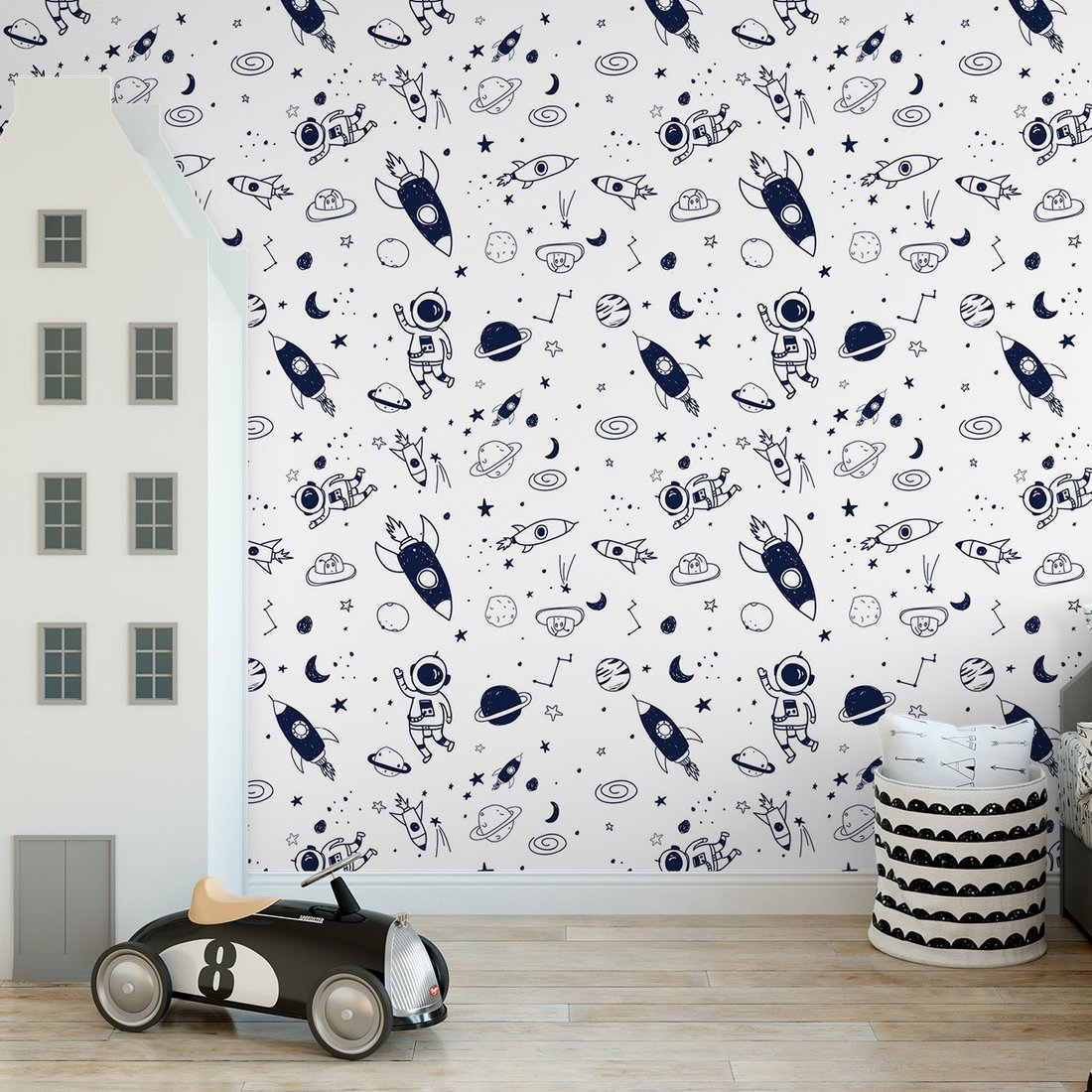 Tapeta - dziecięca, kosmos, rakiety, planety