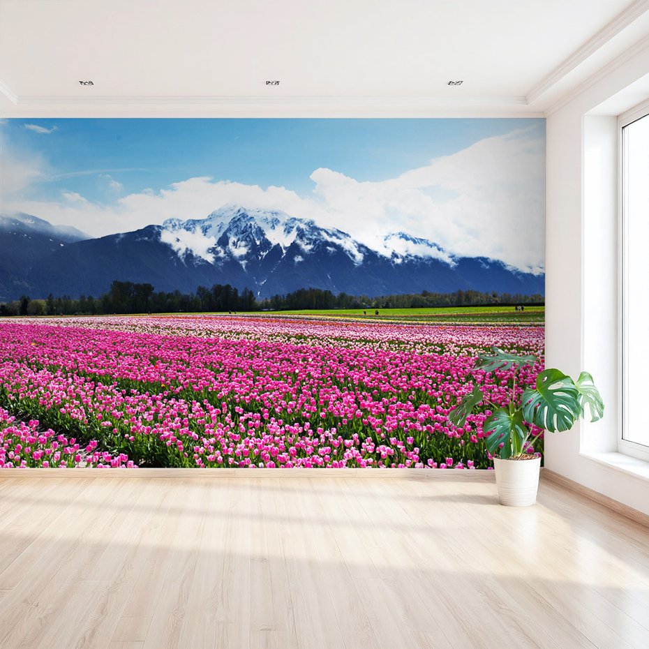 Fototapeta - kwiaty, tulipany, góry