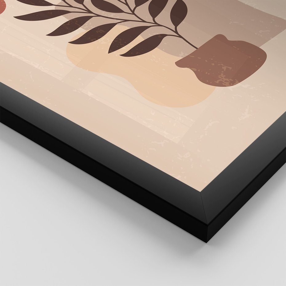 Zestaw obrazy w ramie, plakaty - liście, roślina, abstrakcja - rama czarna