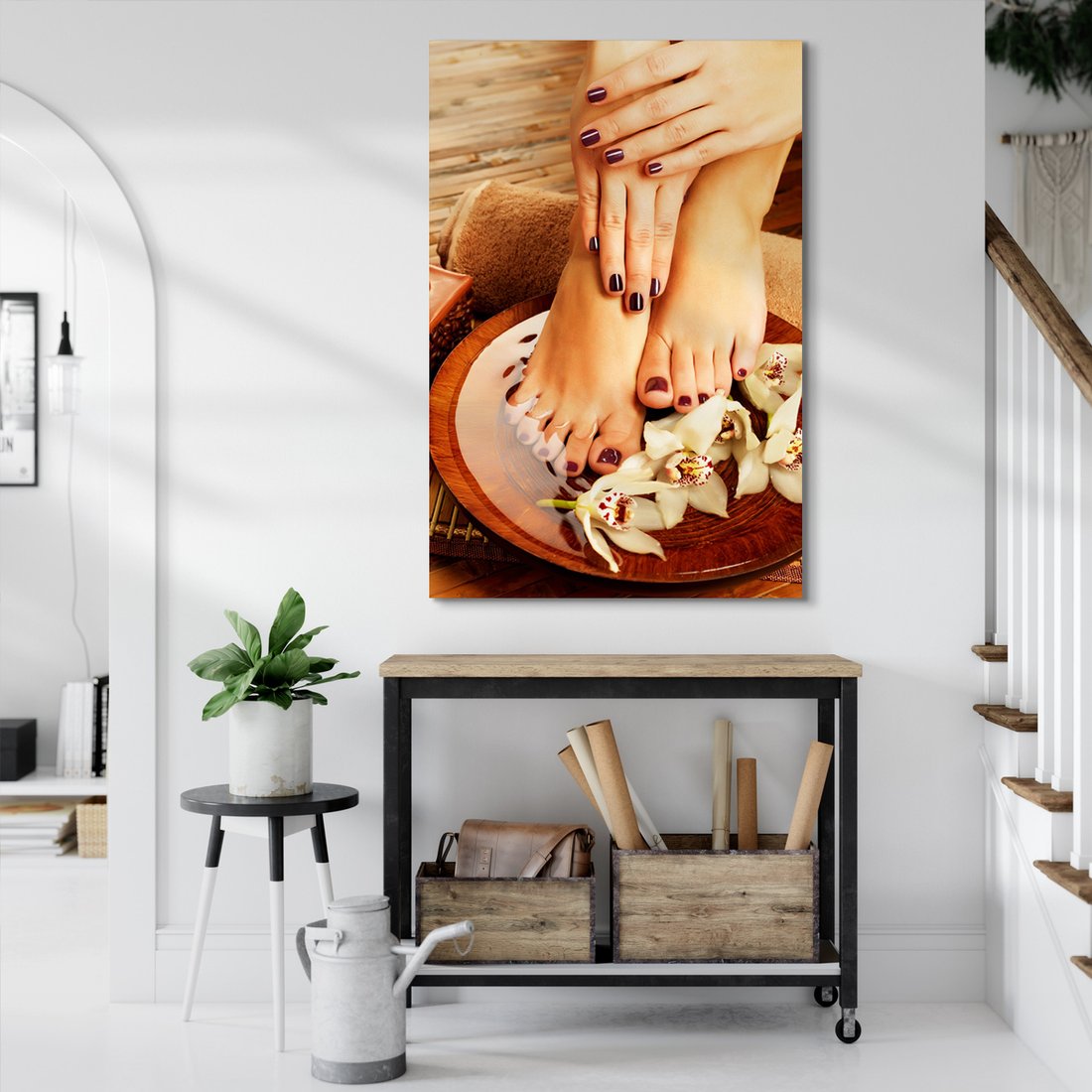 Obraz na płótnie - pedicure, dłonie, kwiaty