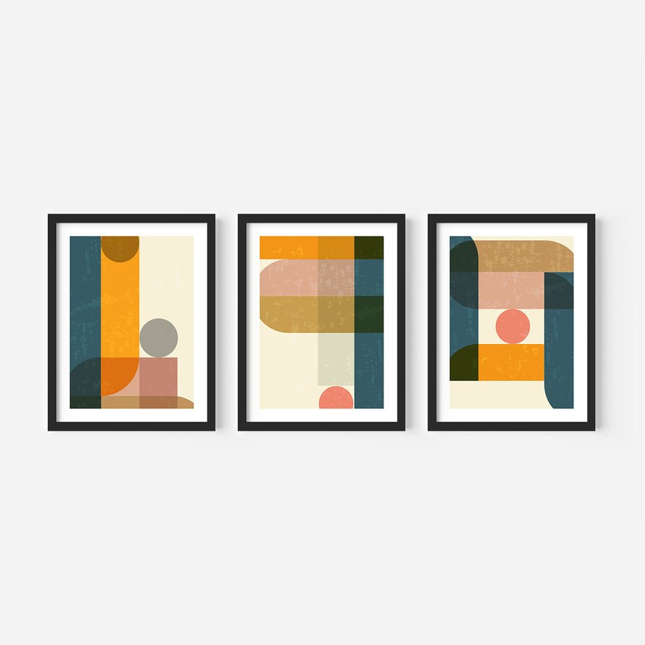 Zestaw obrazy w ramie, plakaty - geometryczne, abstrakcja, minimalizm - rama czarna