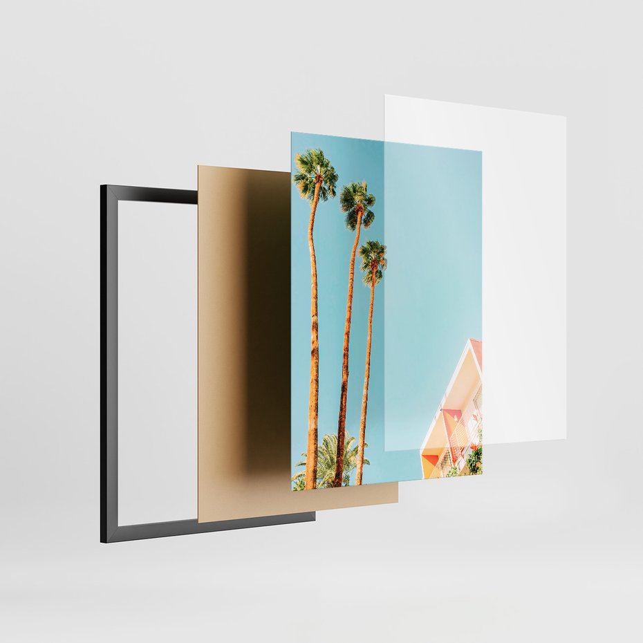 Zestaw obrazy w ramie, plakaty - palmy, plaża, tropikalny - rama czarna