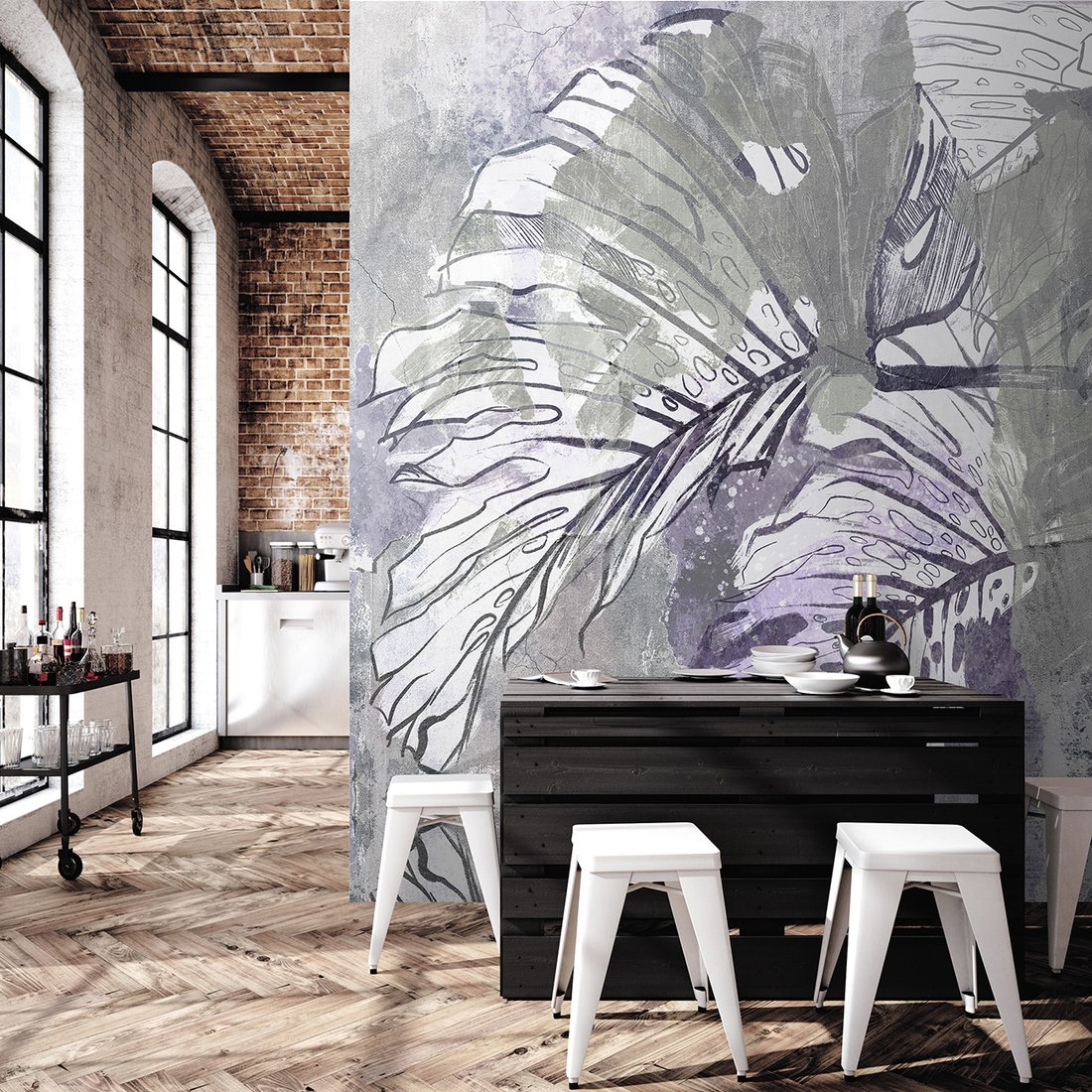 Fototapeta - loft, liście, monstera