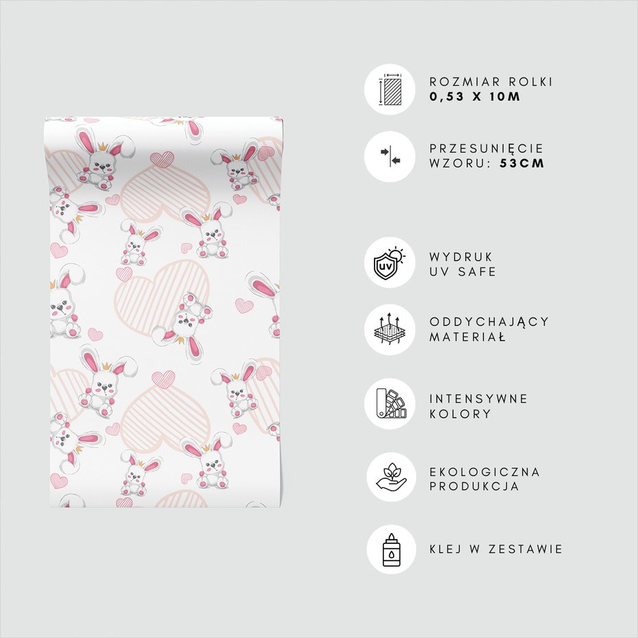 Tapeta - dziecięca, królik, serce, korona