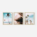 Zestaw obrazy w ramie, plakaty - palmy, skały, niebo - rama drewno