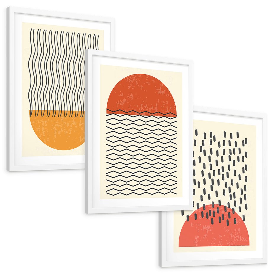 Zestaw obrazy w ramie, plakaty - abstrakcja, minimalizm, wzory - rama biała