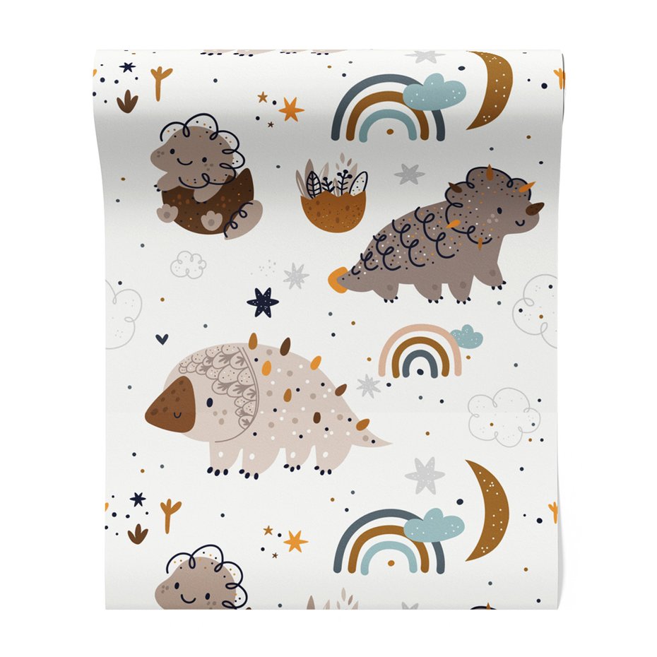 Tapeta - dziecięca, dinozaury, tęcza, gwiazdy