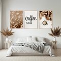 Zestaw obrazy w ramie, plakaty - kawa, napój, tekst - rama drewno