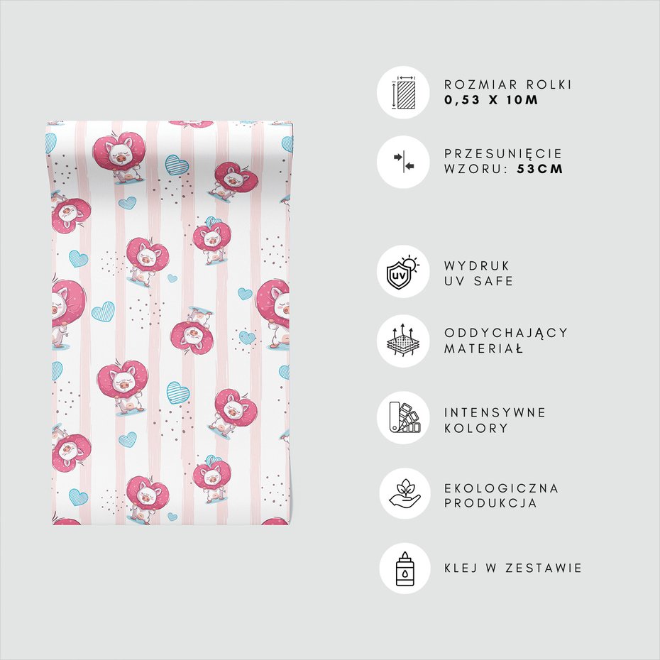 Tapeta - dziecięca, świnka, serce, tło