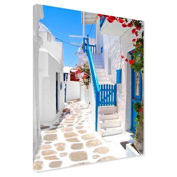 Obraz na płótnie - uliczka, kwiaty, biel