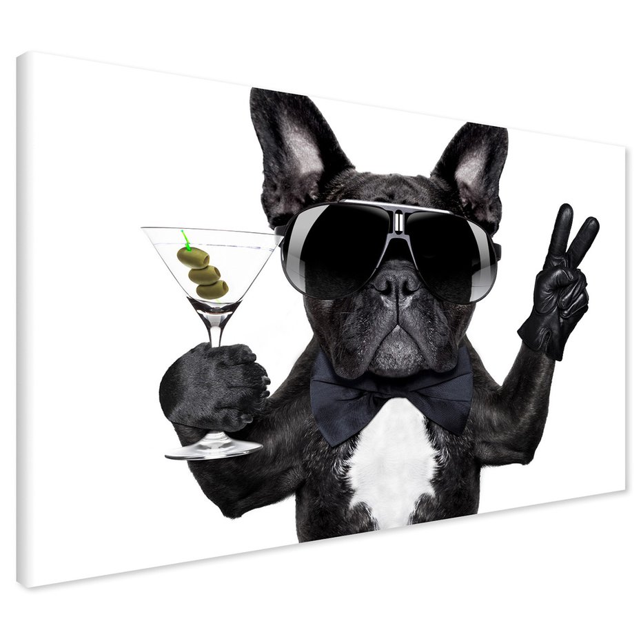 Obraz na płótnie - pies, martini, okulary