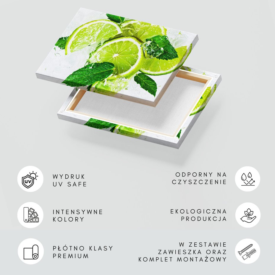 Obraz na płótnie - limonka, mięta, lód
