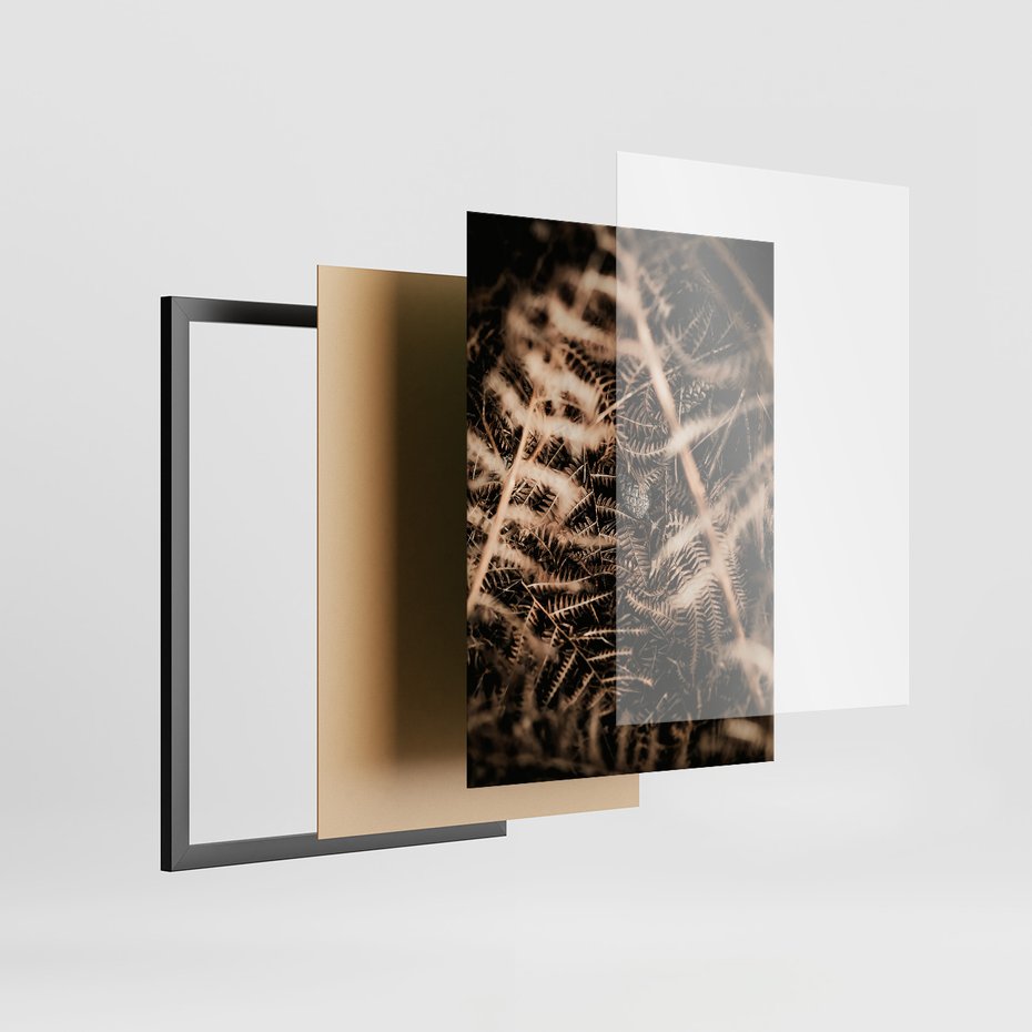 Zestaw obrazy w ramie, plakaty - natura, liście, góry - rama czarna