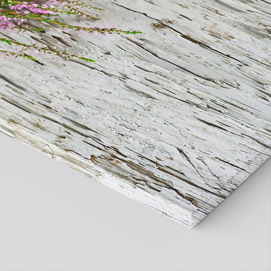 Obraz na płótnie - kwiaty, wrzos, drewno