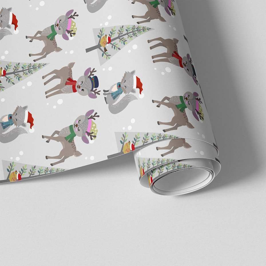 Tapeta - dziecięca, renifer, lis, drzewo