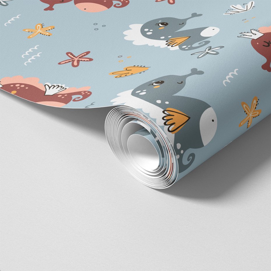 Tapeta - dziecięca, koniki morskie, gwiazdy, korony