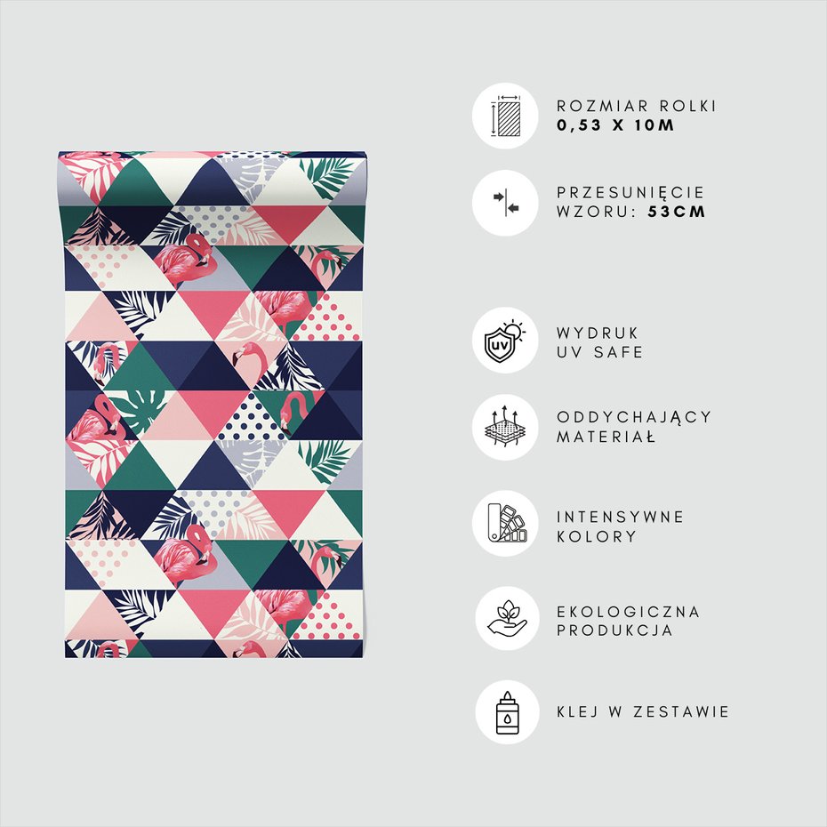 Tapeta - flamingo, trójkąt, liście
