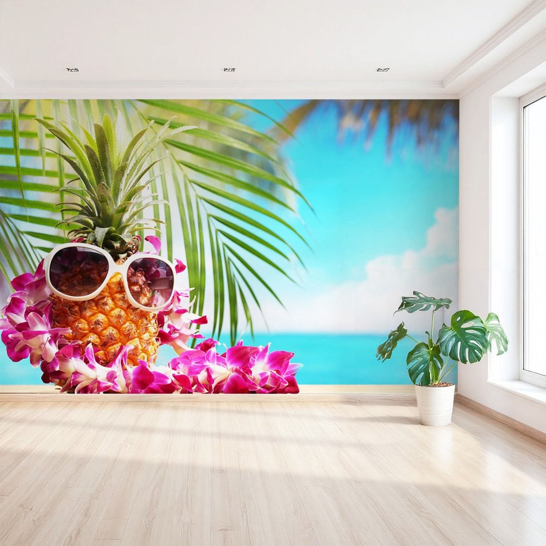 Fototapeta - ananas, okulary, kwiaty