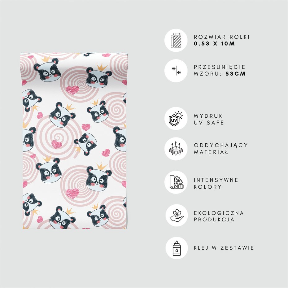 Tapeta - dziecięca, panda, korona, serce