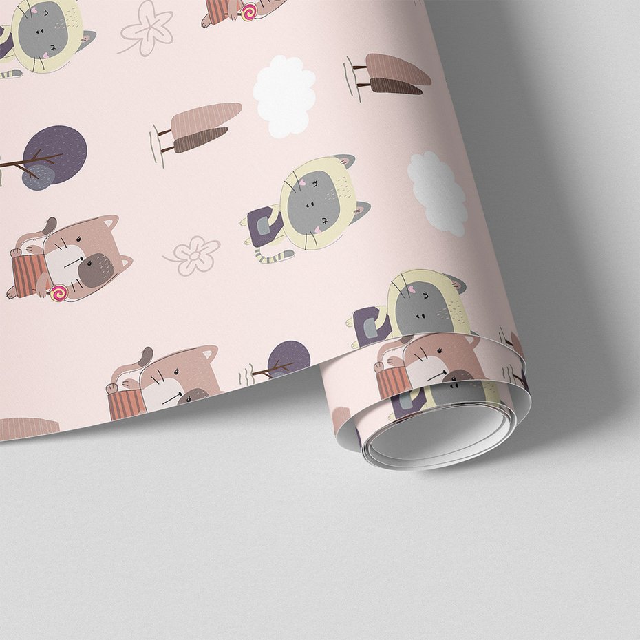 Tapeta - dziecięca, koty, chmury, drzewa