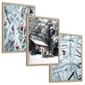 Zestaw obrazy w ramie, plakaty - zima, śnieg, mróz - rama drewno