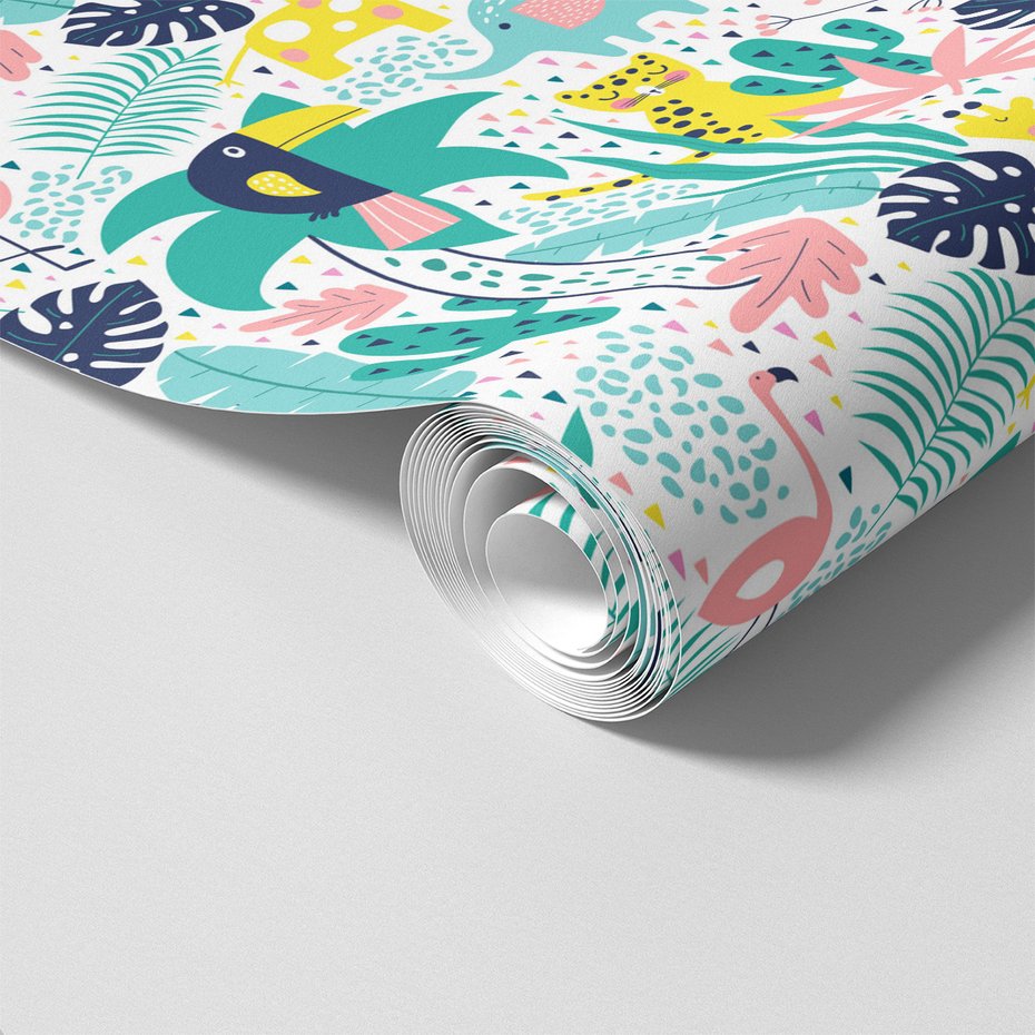 Tapeta - dziecięca, zwierzęta, liście, palma