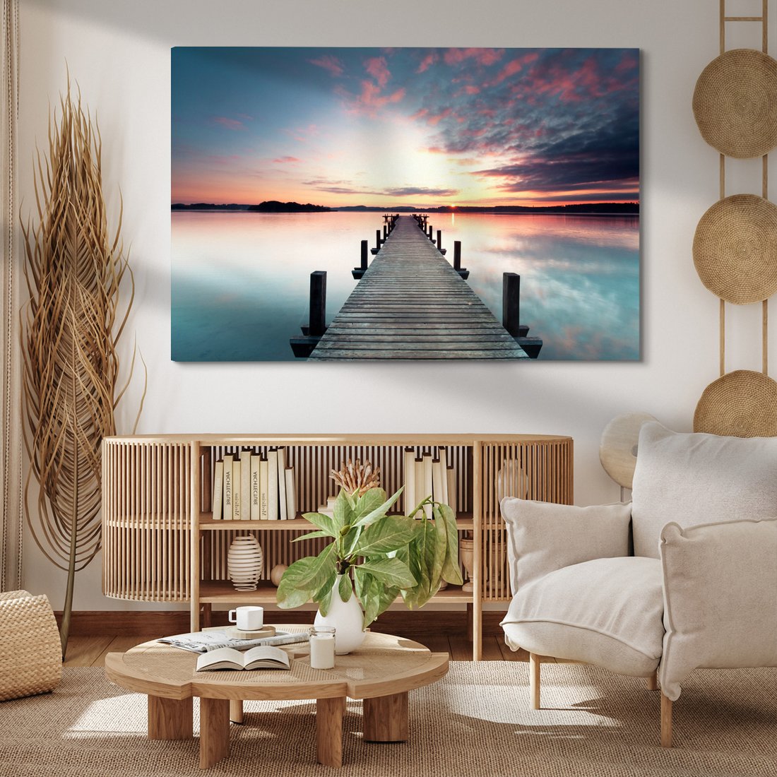 Obraz na płótnie - pomost, jezioro, zachód słońca