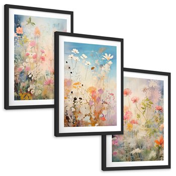 Zestaw obrazy w ramie, plakaty - kwiaty, rośliny, delikatne - rama czarna