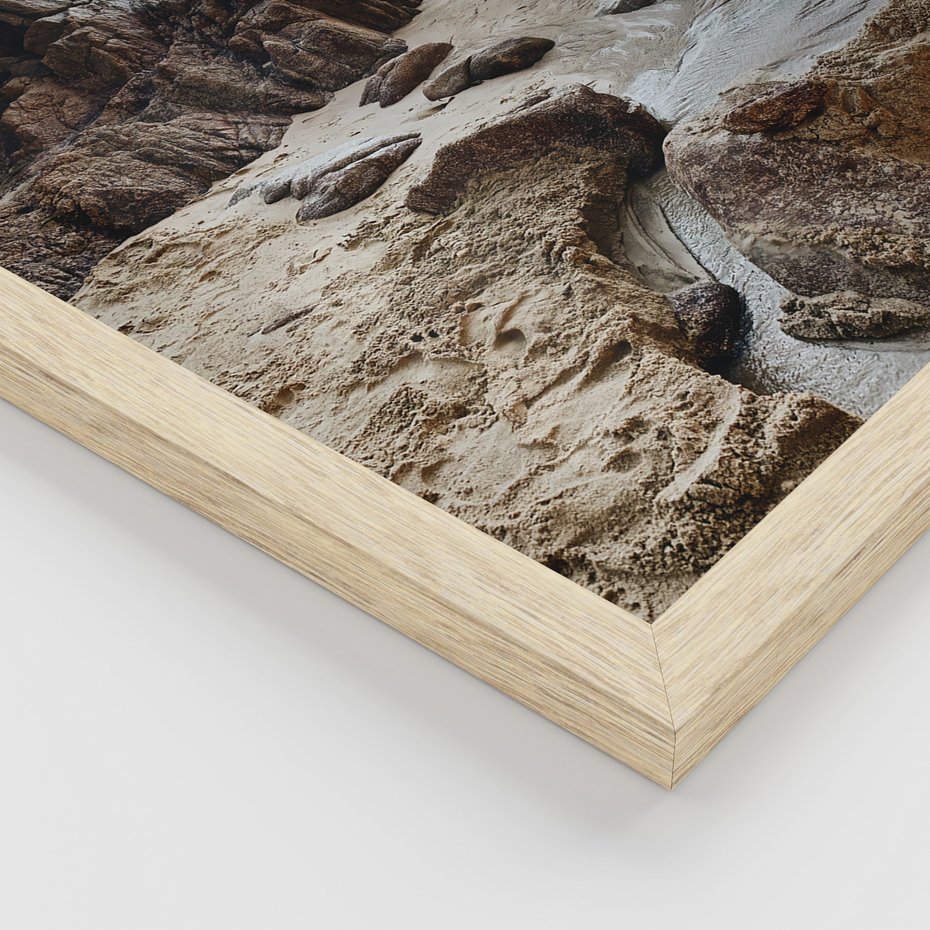 Zestaw obrazy w ramie, plakaty - plaża, morze, skały - rama drewno