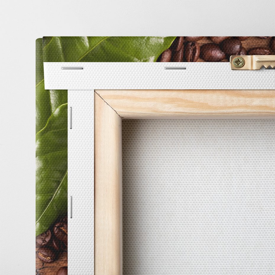 Obraz na płótnie - kawa, ziarna, liście