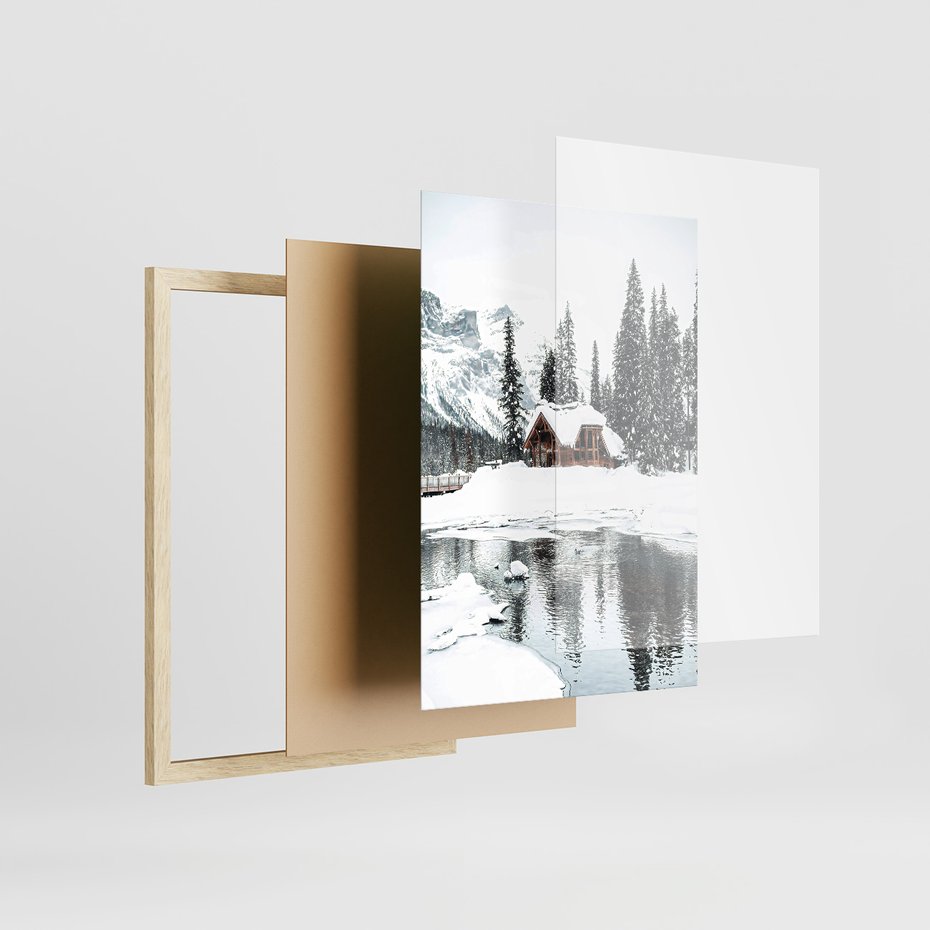 Zestaw obrazy w ramie, plakaty - zima, drewno, śnieg - rama drewno