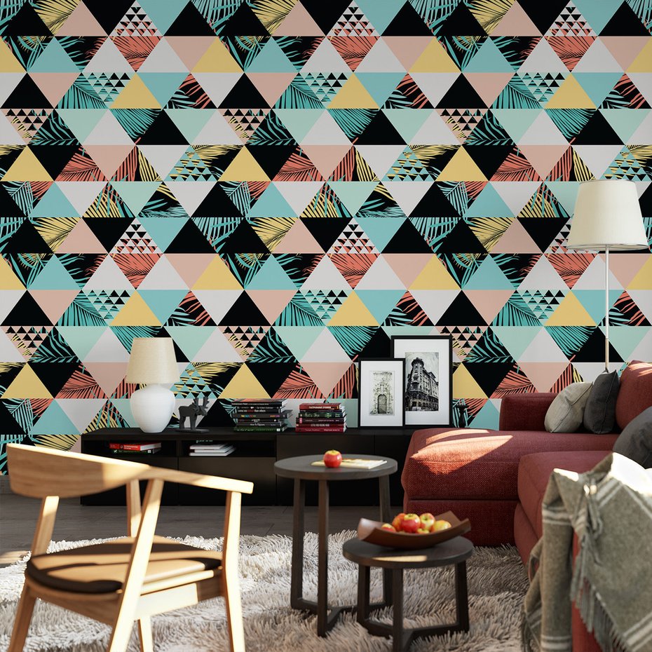 Tapeta - trójkąty, liście, abstrakcja