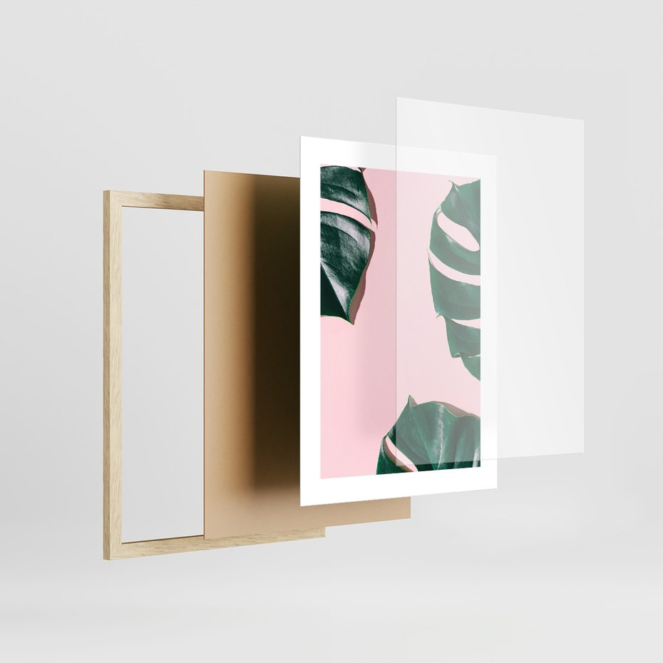 Zestaw obrazy w ramie, plakaty - monstera, liście, roślina - rama drewno