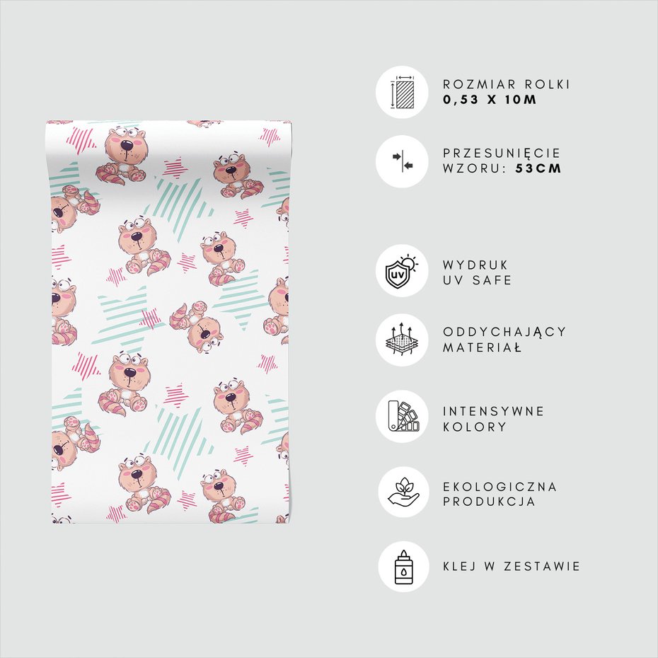 Tapeta - dziecięca, wzór, koty, gwiazdy