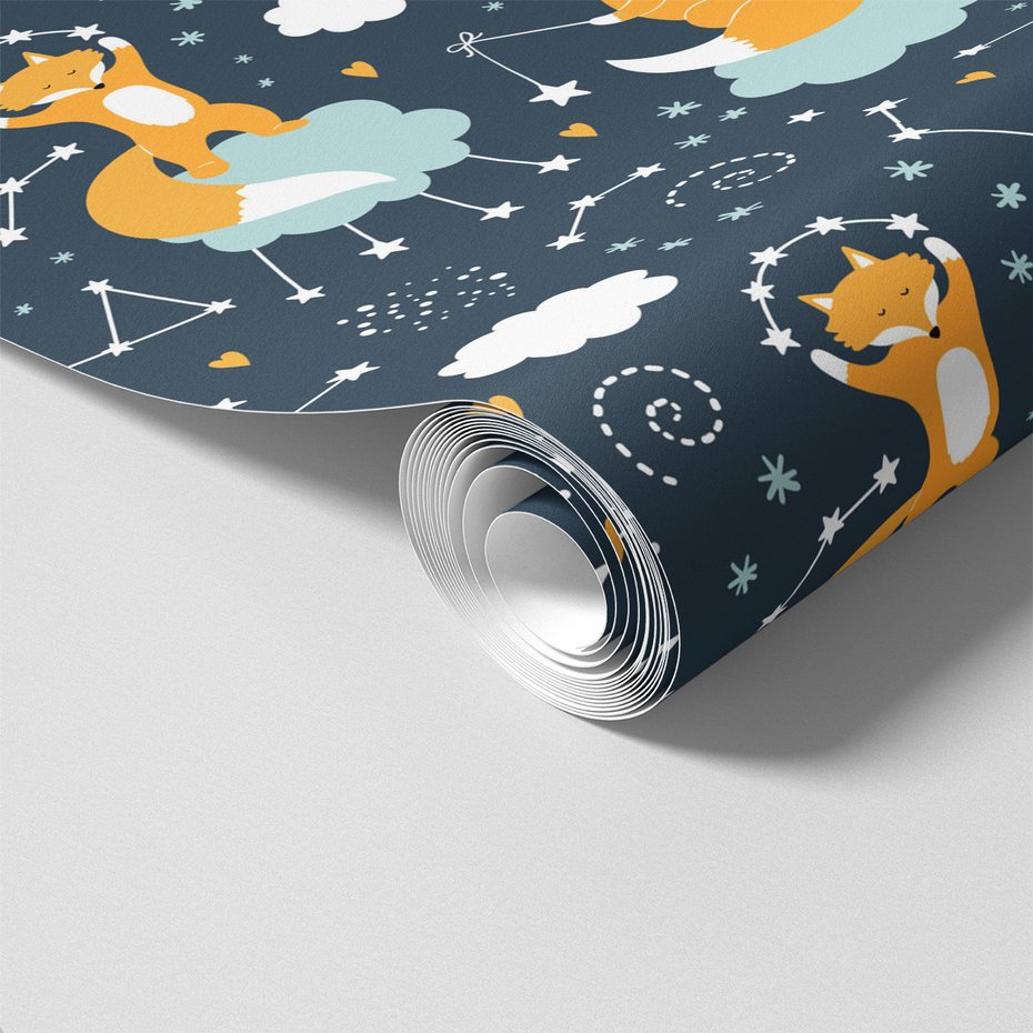 Tapeta - dziecięca, lisy, chmury, gwiazdy